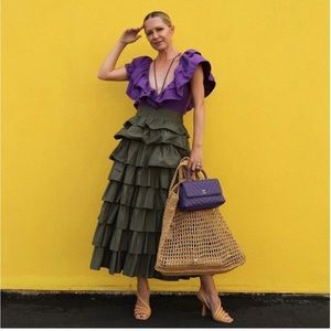 Zara Purple Metallic Ruffle‎ Swimsuit/ Bodysuit Sz. L NWT